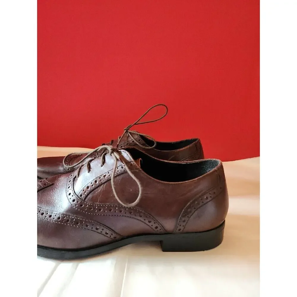 Asos Mens Brown Leather Lace Up Wing Tip Oxford Dress Shoes Size 9